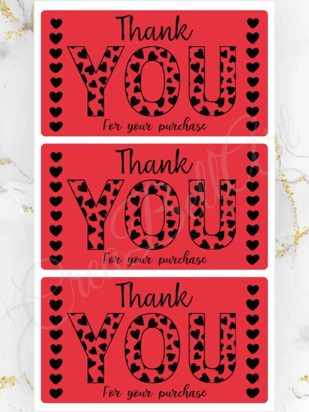 100 Cute Hearts Thank You Stickers for Packaging | Small Business Labels